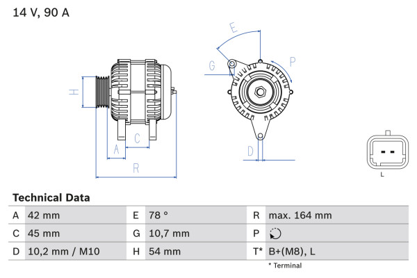 0986082810, Dynamo, Generátor, BOSCH, 5702H7, 5705KC, 9663647980, 9664057480, 1986A01548, 8EL738213-181, CA2031IR, DRA0581, LRA03225, TG9B049, TG9B068, 2543576, 2543576A, 2607214, 439635, 439703, 440202, 440291