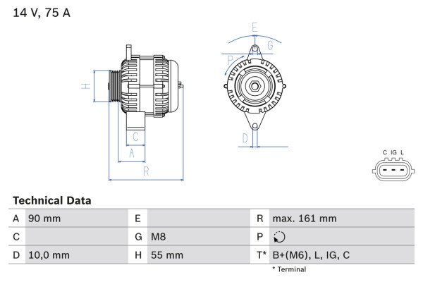 0986082900, Dynamo, Generátor, BOSCH, 3140080G10AT0, 31400-80G01, 31400-80G10, 063377530010, 8EL011711-341, DAN1007, DRA4283, JA1803IR, LRA02270, 1022112600, 8EL738211-281, 944390904620