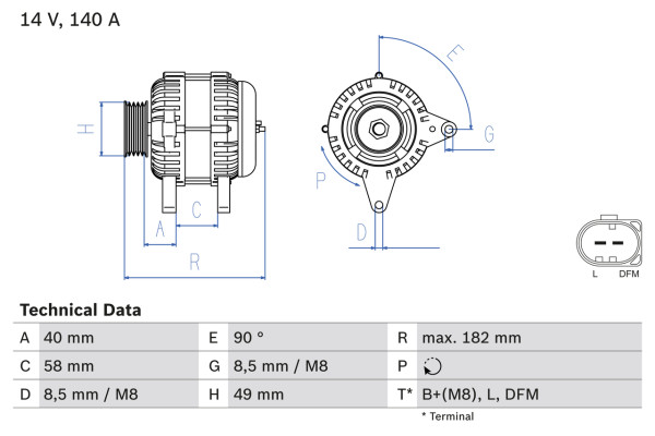 0986083050, Dynamo, Generátor, BOSCH, 06F903023N, 06F903023P, 0124525146, CA2136IR, DRA0483, LRA03241, TG14C023, 1986A00883, 2543569, 2543569A, 2543569B, 439608, 440240