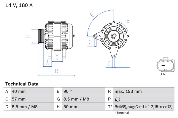 0986083850, Dynamo, Generátor, BOSCH, 03L903023N, 03L903024L, 04L903021K, 03L903024N, 04L903023H, 04L903023HX, FG18T079, FG18T123, FG18T124, FG18T159, FG18T199, 2627026E, 2740493A, 439783, 440015