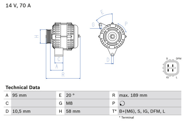 0986084110, Dynamo, Generátor, BOSCH, 2706030020, 2706030030, CA2131IR, DAN1046, DRA0284, LRA02558, 1022115600, 1022115670