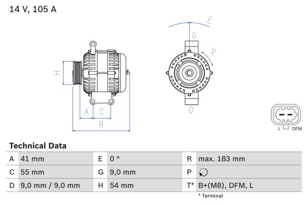 0986084190, Dynamo, Generátor, BOSCH, 13222935, 13256932, 6204258, 6204283, 1986A01297, 8EL738212-081, CA1956IR, DAN584, DRA0091, LRA03065, MAN7424, 063377424010, MS1012100960, 63377424, MS1012100961, 1012100960, 1012100961