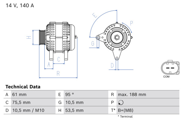 0986084680, Dynamo, Generátor, BOSCH, 12317800308, 12317802928, 1986A00736, 8EL73821333, DRA0691, LRA03415, TG15C072, 2543309, 2543309B, 2543309C, 2543309D, 439621, 440179