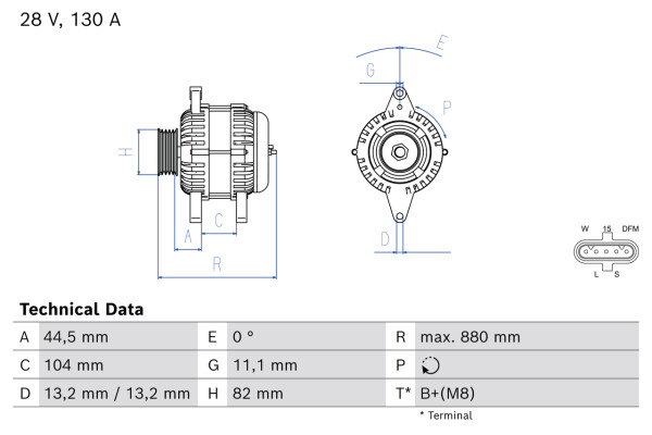 0986084800, Dynamo, Generátor, BOSCH, 7421041876, 7421056611, 1986A00629, A004TR5891ZT, A004TR5893ZT, A4TR5891ZT, A4TR5893ZT