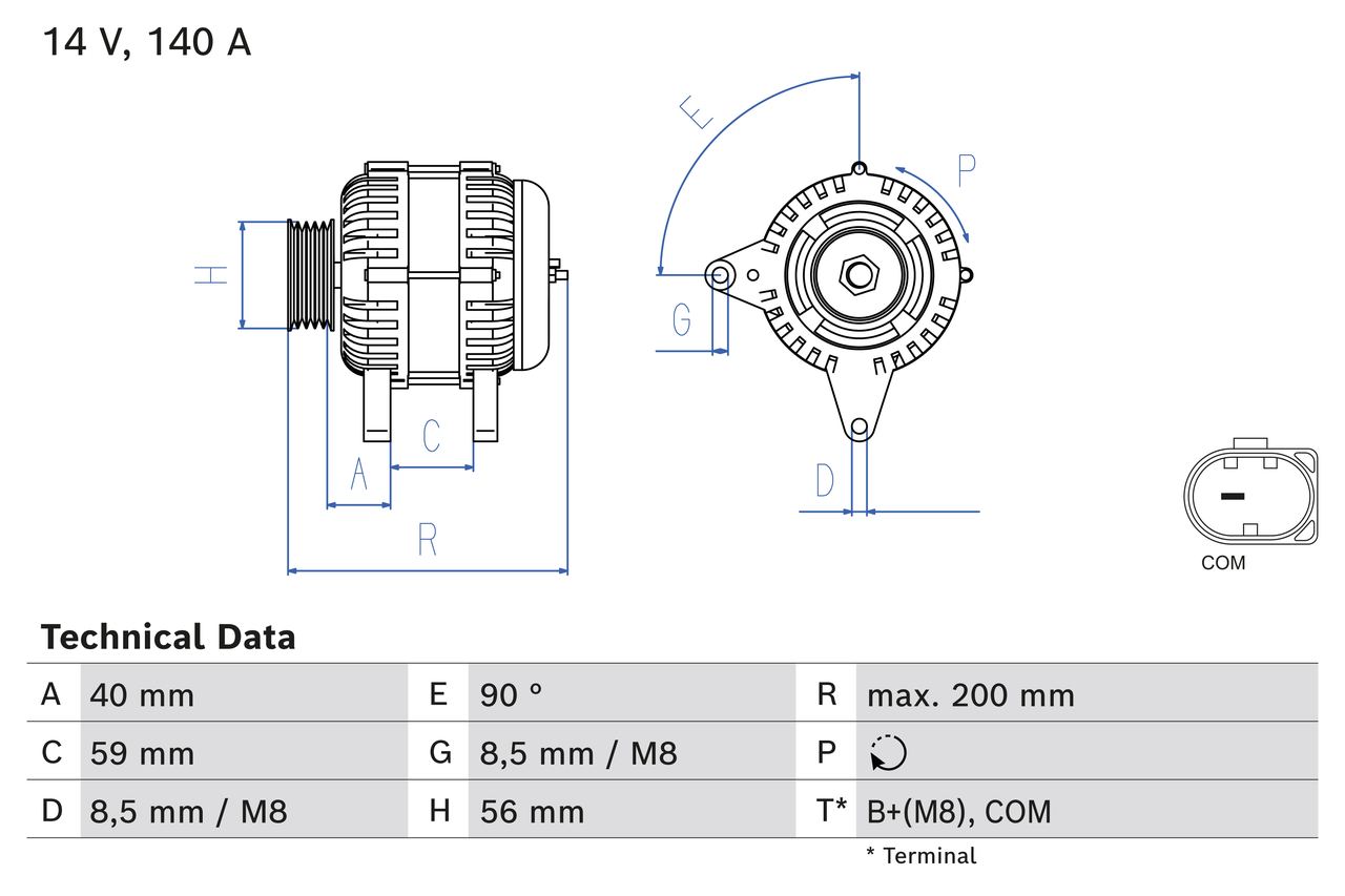 0986085040, Dynamo, Generátor, BOSCH, 03L903024M, 04B903023D, 1986A00634, F000BL08F7, TG14C057, 2617854A, F000BL08F8, 2617854B