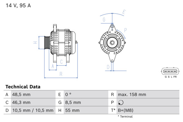 Dynamo - 0986085070 BOSCH - 1800A287, 1986A00636, A005TL0092B