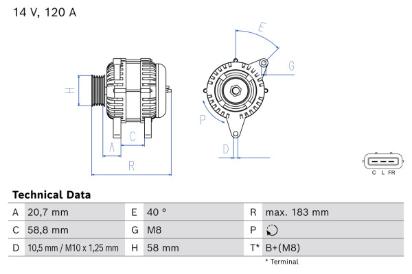 Dynamo - 0986085190 BOSCH - 373002E300, 2610819
