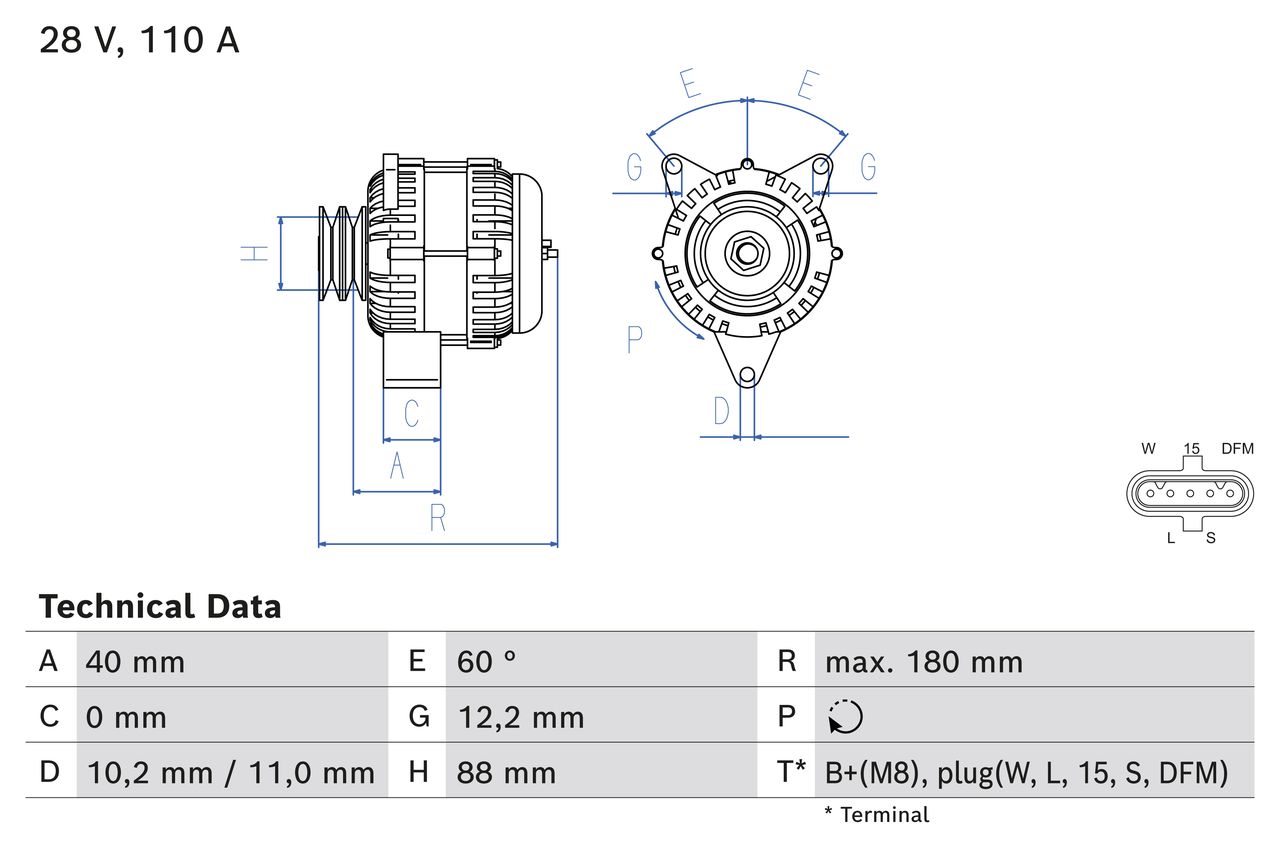 0986085280, Dynamo, Generátor, BOSCH, 1697024, 1977231, 0124655037, 0124655415, 0124655416, 1986A01027