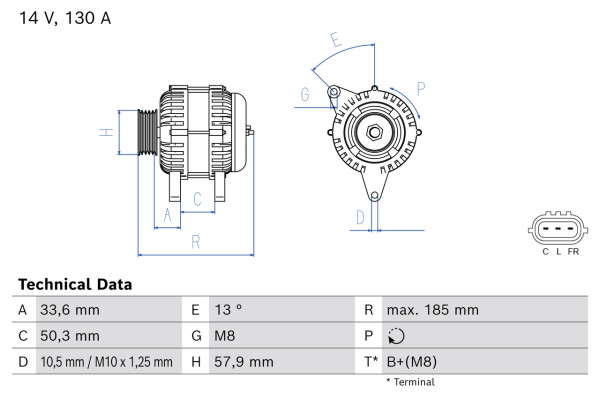 0986085610, Dynamo, Generátor, BOSCH, 373002B960, 373002B970, 1986A01897, 2622503, 2626125