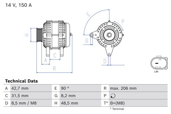 0986085630, Dynamo, Generátor, BOSCH, CV6T10300DB, CV6T10300DC, 1764817, 1821291, 286873, DAN1074, MS1042101970, MS1042101971, MS1042101972, MS1042101973, 1042101970, 1042101971, 1042101972, 1042101973