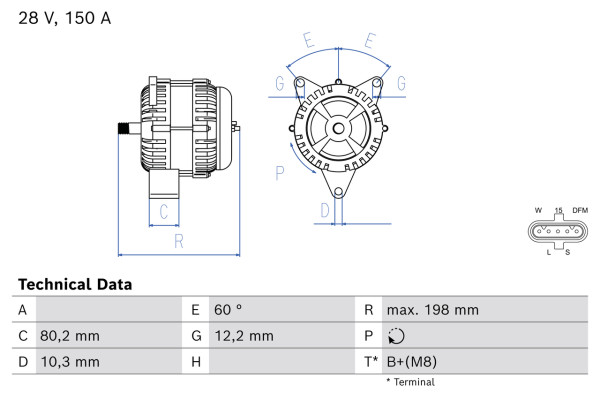 0986085990, Dynamo, Generátor, BOSCH, A0001505350, A0001507250, 0001505350, 0001507250, 0124655073, 0124655291, 0124655292, 0124655510, 1986A01020