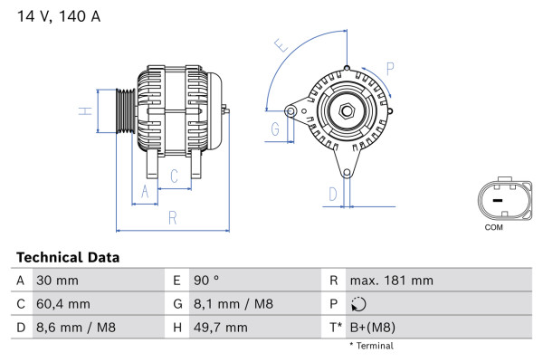 0986086090, Dynamo, Alternator, BOSCH, 04E903024Q, 04E903024QX, F000BL08J1, F000BL08J2