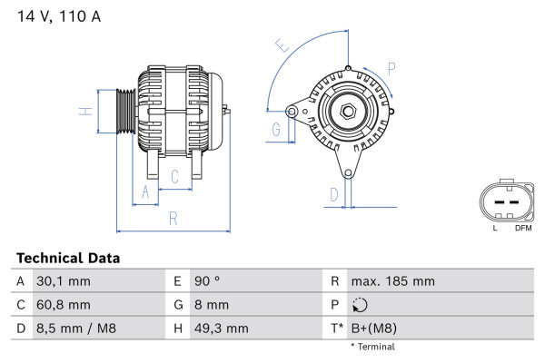 0986086330, Dynamo, Alternator, BOSCH, 03F903023E, 1986A01453, TG11C086