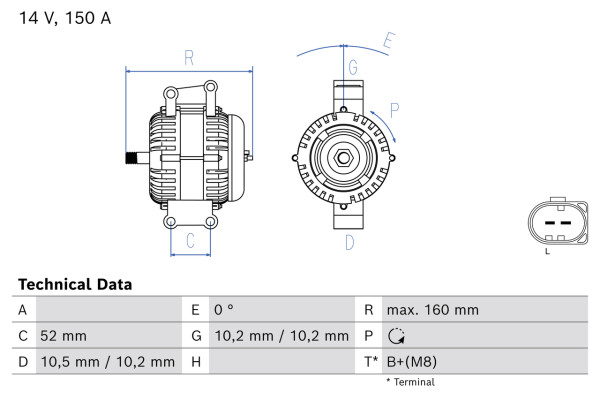 0986086420, Dynamo, Alternator, BOSCH, 36000210, 6G9N10300LA, LR002426, 0121615011, 0121615111