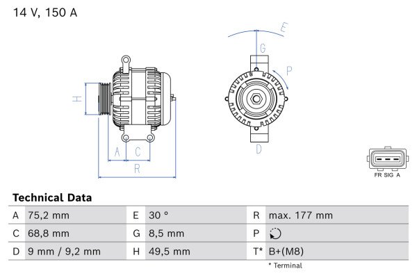 0986086440, Dynamo, Alternator, BOSCH, 1387219, 1535294, 3M5T10300XC, 3M5T10300XD, 1986A01329, DAN931, 1042102720