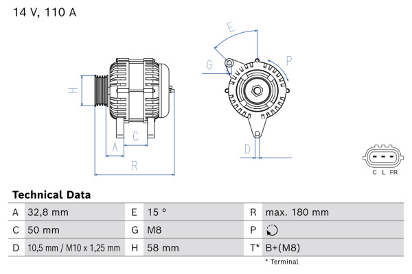 Dynamo - 0986086470 BOSCH - 373002B910, 1986A01641, 2625573