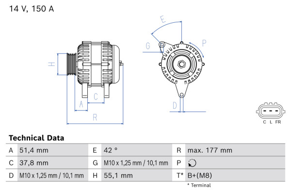 Dynamo - 0986086610 BOSCH - 373002F100, 1986A01711, FG15S034