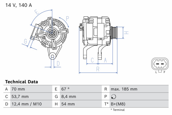 Dynamo - 0986087140 BOSCH - 39047352, F000BL08D7, F000BL08D8