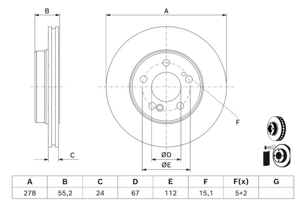 Bremseskive - 0986479D60 BOSCH - A1294230212, 1294230212, BS7850C