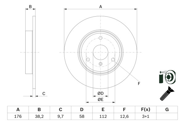 0986479E74, Bremseskive, Brzdový kotouč, BOSCH, A4514210112, Q0004341V001, 4514210112, Q0004341V002, 0004341V001, 0004341V002, 08816320, 18153133128, 186859, 203348, 24011003311, 405410020, 50260, 521444, 562155JC, 661700, 92097603, BDC5157, BDS1265, BG3526, BS7224, DDF1111C, DF4961, DSK2026, M2721P, 08816321, 197691, 313348, 405410052, 50260NC