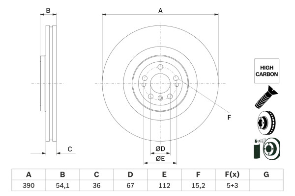 Bremseskive - 0986479E96 BOSCH - A1664210512, 1664210512, 09B80511