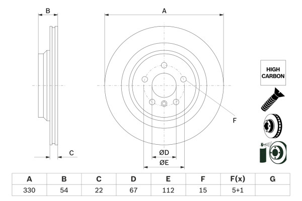 0986479E97, Bremseskive, Brzdový kotouč, BOSCH, A1664230112, A1664230600, 1664230112, 1664230600, 09A95911, 24012202881, 3133145, 400368720, 55735, 563348JC, 6163610, 673314, 92273503, BDS1696HC, BG4933C, BS7880B, BS9396C, DDF2202DCD, DF8257S, DSK3195, M4001VR, 400368752, 55735NHC, 563348JC1, 92273505, DDF2208C, MDC2672, SDK6982, 400368753, MDC82672C