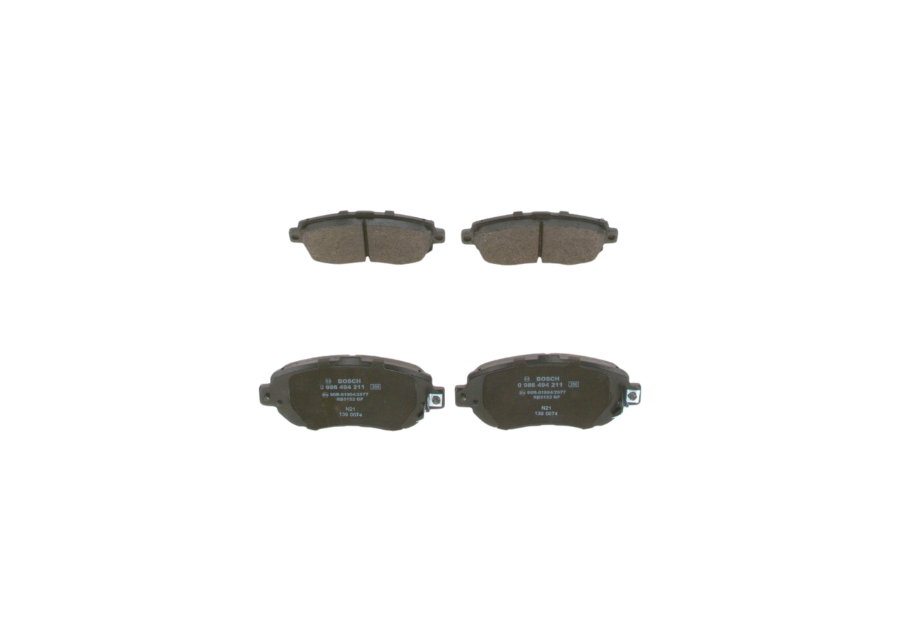 0986494211, Bremsekloss sett, Sada brzdových destiček, kotoučová brzda, BOSCH, 0446514080, 0446514081, 0446522310, 0446522311, 0446522312, 044652231279, 04465-22312-79, 0446530110, 0446530231, 0446530270, 0446530271, 0446530272, 0446530290, 0446530320, 0446550040, 0446553010, 0449114320, 0449114360, 0449130330, 0449130341, 0449130350, 0449150091, 0449150121, 045602, 05P1033, 13046055002, 182203, 2149001, 245602, 572380J