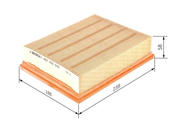 1457433045, Luftfilter, Vzduchový filtr, BOSCH, 24438415, 9201930, 93179527, 5834252, 834617, 9201929, 1457433045, 2726, 3016000, 8345, A1165, A2116, AG1626, AI5292, AP0202, C241282, CA9473, E469L, EAF410, ELP3956, LX1029, PA7392, PC2207E, S3160A, WA6696