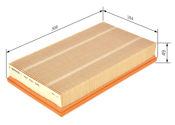 1457433546, Luftfilter, Vzduchový filtr, BOSCH, NJA3558AA, 3W839601AA, 1457433546, 2604, 30A7100, A1753, A55380, AF20042, AF5848, AG1453, AG1561, AP193, C31130, CA8720, E691L, EAF479, ELP9116, LX888, MD9718, WA6653, 42461, PC2420E, 96908