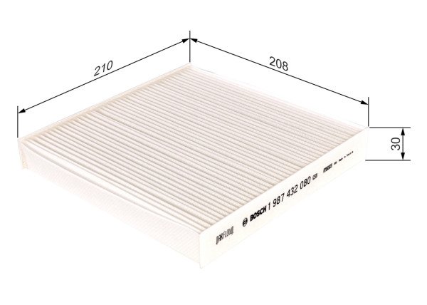 1987432080, Kupefilter, Filtr, vzduch v interiéru, BOSCH, 52485325, 7701048748, 1987432380, 21652550, 5308600, AC33, AH185, CF9364, CU2149, E997LI, EKF192, ELR7095, HB137, K1089, LA136, PC8084, WP9106