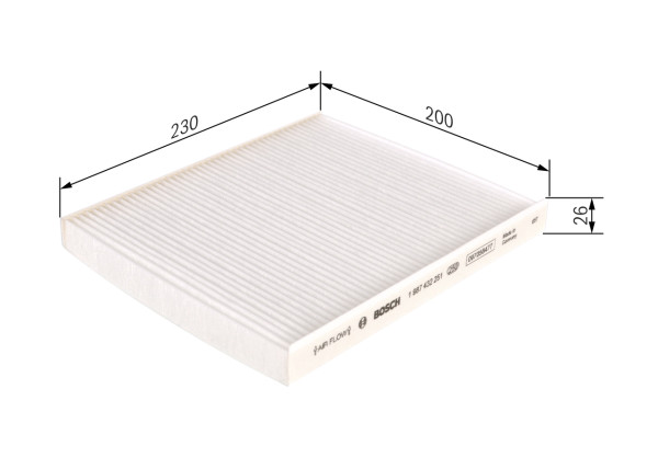 1987432251, Kupefilter, Filtr, vzduch v interiéru, BOSCH, 50511785, T1010418C, 77365352, 1987435558, 5320900, 80001770, AC165, AH330, CF11152, CU23009, E3987LI, EKF321, HB257, K1292, LA813, PC8290, WP2018