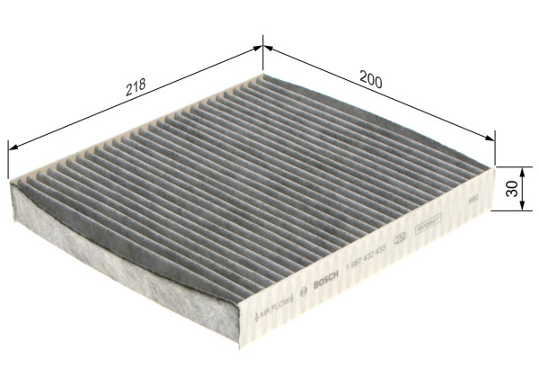 1987432433, Kupefilter, Filtr, vzduch v interiéru, BOSCH, 52407563, 77363370, 1987432133, 5415000, 80000346, AHC250, CFA10199, CUK2232, E3976LC, EKF173A, EKR7166, LAK297, MC700, PCK8175