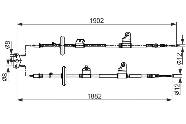 1987482562, Kabel, parkeringsbrems, Tažné lanko, parkovací brzda, BOSCH, 522128, 95297014, 115778, 5551, BC2556, BC4436