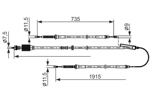 1987482801, Kabel, parkeringsbrems, Tažné lanko, parkovací brzda, BOSCH, 13441133, 522134, 115839, BC4620, CAB1184, 49416131
