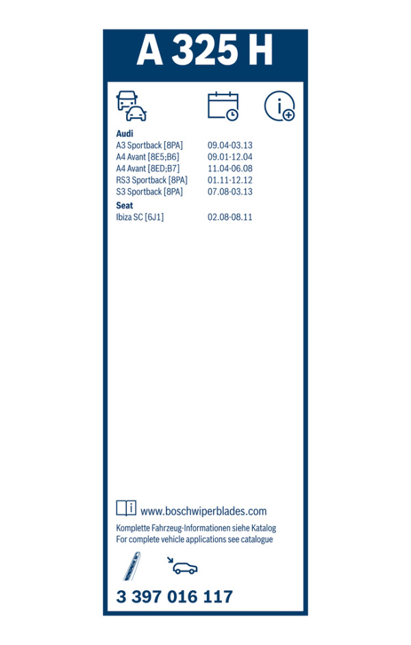 3397016117, Viskerblad, List stěrače, BOSCH, 8E9955425C, 116119, VM37, 574282