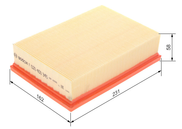 F026400345, Luftfilter, Vzduchový filtr, BOSCH, 834762, 95021102, 95528550, 3060900, 6123210022, A1615, A2516, A3184C, A65540, ADG022141, AF072, AF3184, AG1691, AP0714, ARL8877, C24012, CA11501, DA735, E1133L, EAF870, ELP9438, FAW15S, J1320923, K7047, LVFA1506, LX3579, MA3228, MD8752, N1320921, P565