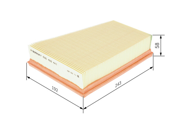 F026400441, Luftfilter, Vzduchový filtr, BOSCH, 16546ET00A, 8200166615, 8200371661, 8200378889, 16123210008, 2757, 3020000, 30984, 4193AP, 585029, 60118, 71758671, 8293, A1150, A2084, A29213, AG1152, AG1551, AP1852, ART5054, C2512, CA9754, E577L, EAF506, ELP9063, F026401735, HP2130, LX957, LX9572, MA1348