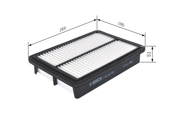 F026400530, Luftfilter, Vzduchový filtr, BOSCH, 281134H000, 30A9500, 37123210029, A1837, A28550, ADG02297, AG1388, AP10810, C26032, ELP9419, FAH22S, HA720, J1320540, LVFA1531, LX2994, MD8438, N1320531, PA7890, WA9702