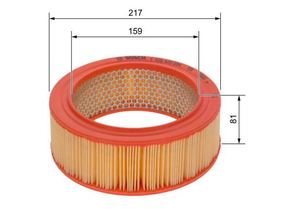 F026400594, Luftfilter, Vzduchový filtr, BOSCH, 0008549061, 1444N4, 3I1019, 9974697, A700X9601YA, 0854906100, A720X9601FA, 0855510100, A800X9601SA, 1498432, 7701021327, 5000009, 7701348021, 5006949, 7701348025, 7701480025, 7707021327, 8671014044, 8671014045, 253, 2770100, 585642, 860, A196, A37078, A448, AF0405, AF146, AF308, AG175