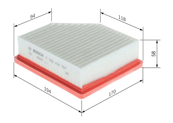 F026400767, Luftfilter, Filtr vzduch., BOSCH, 165466RA0A, 184238, ADBP220128, AP1247, C20906, ELP9654, FAF10021, J1321100, LFAF746, MD3136, P844, QFA1195, WA9994