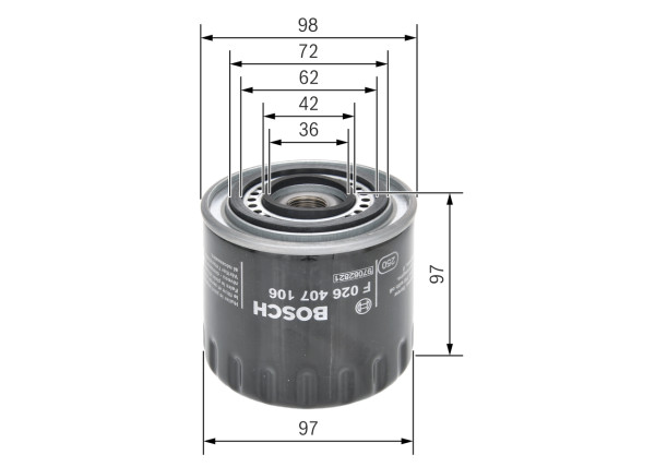 F026407106, Oljefilter, Olejový filtr, BOSCH, 4402665, 7700106067, 7700864685, 8671002340, 8671014019, 2111, 2331300, 339OS, C270, DF1888, ELH4273, EOF057, F026407106, FT5278, H10W21, LS279, OC290, OP5941, PH5616, RD3103, S3013DR, SP1237, WL7298, WP914, X4313E, Z314, 0451203236, 2155, EOF153, FT5645