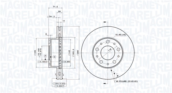 360407100100, Bremseskive, Brzdový kotouč, MAGNETI MARELLI, 1607872180, 424929, 51705449, G31Y3325XA, 1611842080, 51705749, G31Y3325XB, 1618865280, 51740246, GP9Y3325X, 424928, 51848620, 424998, 51848621, 4249K2, 6001073177, 71773410, 0986479313, 09.A235.20, 201958, 230237300, 24.0128-0213.1, 54572, 92157200, BDA2438.20, BG4059, DDF1800, DDF1880C, DF4771S, DSK2480