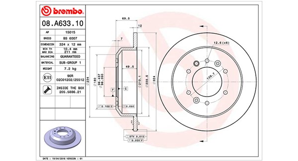 360406116500, Bremseskive, Brzdový kotouč, MAGNETI MARELLI, 584114D000, 08.A633.10, 0986479598, 15015, 203525, 24011201851, 54618, 92161800, BDA2372.10, BG4138, BS6007, DDF1901, DF4925, DSK2564, MDC1823, 313525, 412185, BDR2372.10