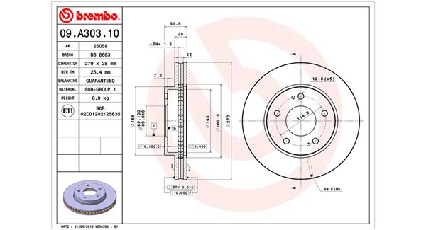 Bremseskive - 360406121900 MAGNETI MARELLI - MN102275, 09.A303.10, 55708
