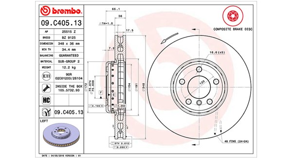 360406130904, Bremseskive, Brzdový kotouč, MAGNETI MARELLI, 34116785669, 34116898729, 0833506Z, 0986479E19, 0986479W19, 09.C405.13, 150347820, 24013601152, 25515Z, 3415107, 55537, 92253725, BD180603, BG9155C, BZ9125, DDF2043LVC, DF6611S, DSK3061, 150347832, 3415124, 436115, 65151