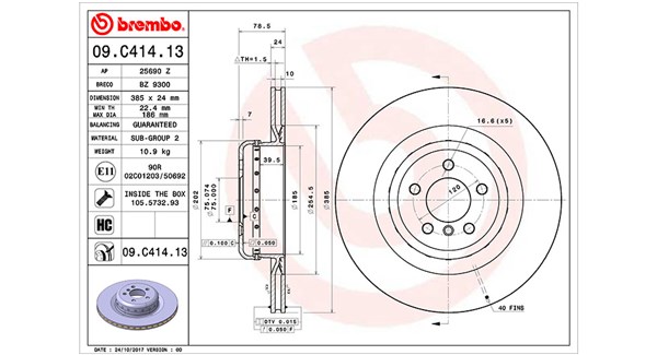 360406131804, Bremseskive, Brzdový kotouč, MAGNETI MARELLI, 34216779535, 34216795318, 0986479E29, 09.C414.13, 150294520, 24012402192, 25690Z, 3415112, 65137, 92266625, BZ9300, DDF2624VC1, 150294532, 3415123, 424219