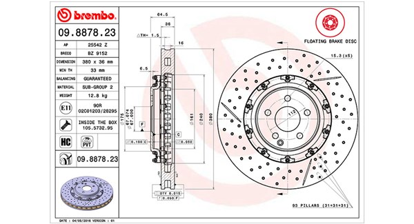 Bremseskive - 360406128303 MAGNETI MARELLI - 2304210912, A2304210912, 09.8878.23