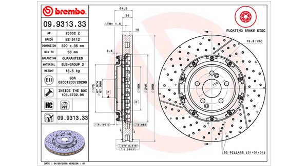 Bremseskive - 360406128603 MAGNETI MARELLI - 2304211212, A2304211212, 09.9313.33