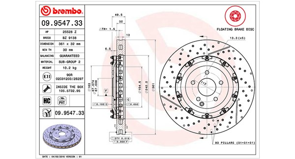 Bremseskive - 360406128903 MAGNETI MARELLI - 2094210112, A2094210112, 09.9547.33