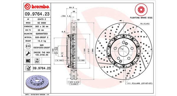 Bremseskive - 360406129003 MAGNETI MARELLI - 2194210212, A2194210212, 09.9764.23